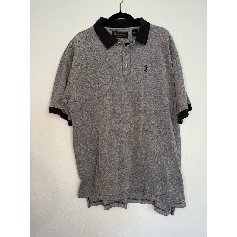 Browning Polo Quilted Accent Short Sleeve Shooting Collared Gray Mens Size L‎